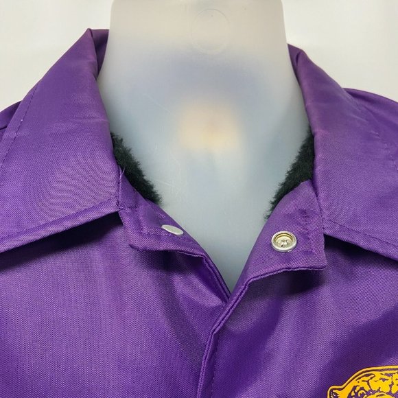 LSU Tigers Purple Snap-up Chalk Line Nylon Jacket w/ fleece lining Size S USA - Picture 4 of 16